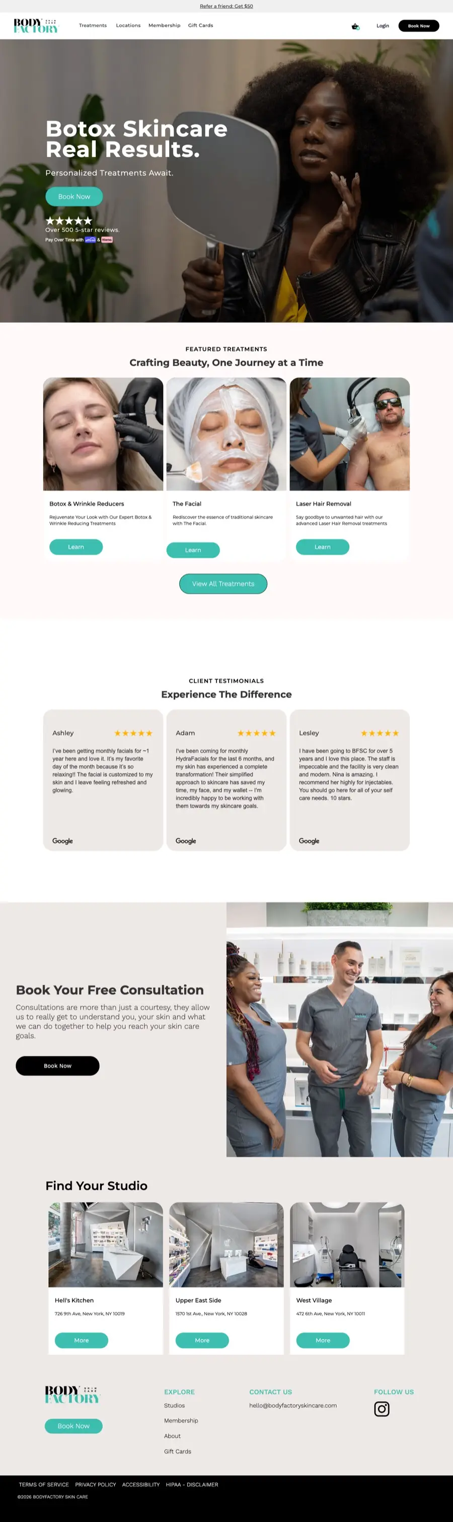 Full-length screenshot of the BodyFactory homepage