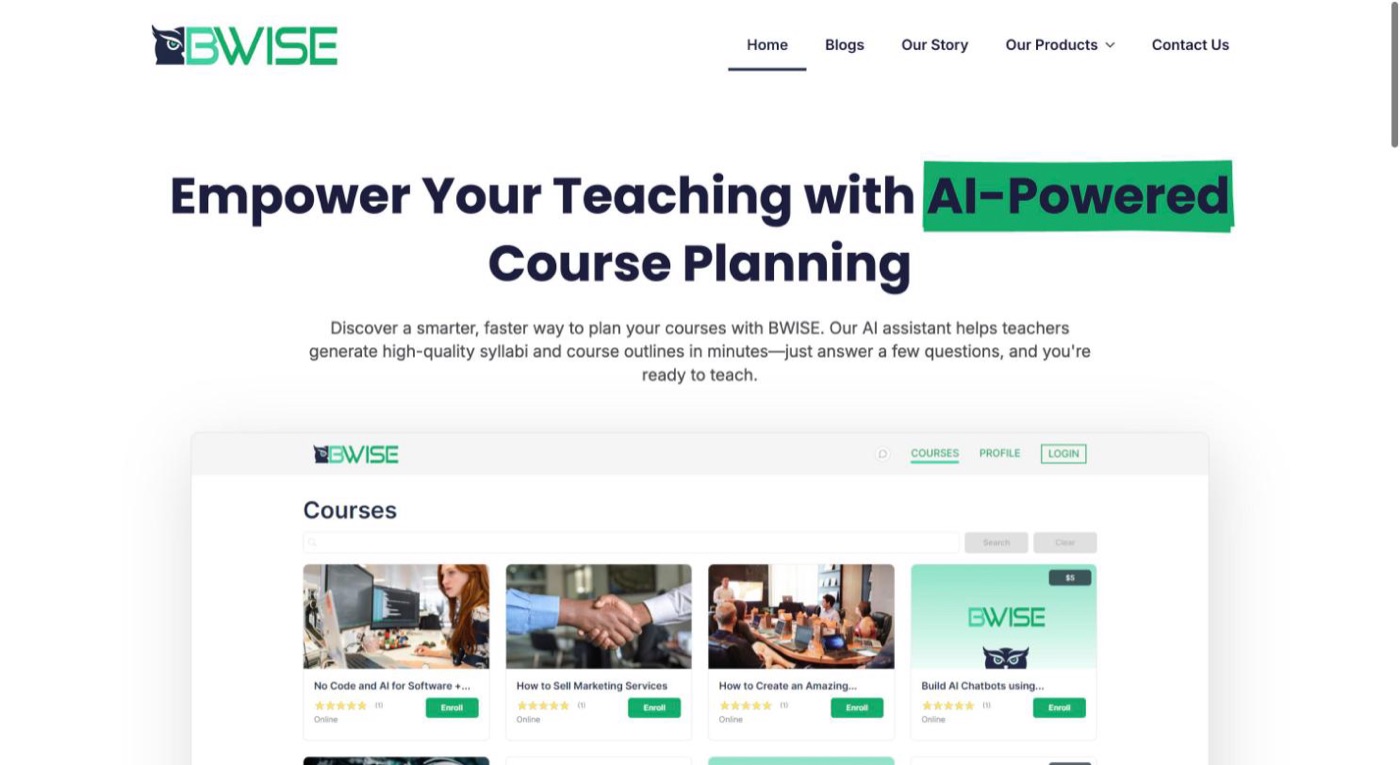 BWISE website homepage