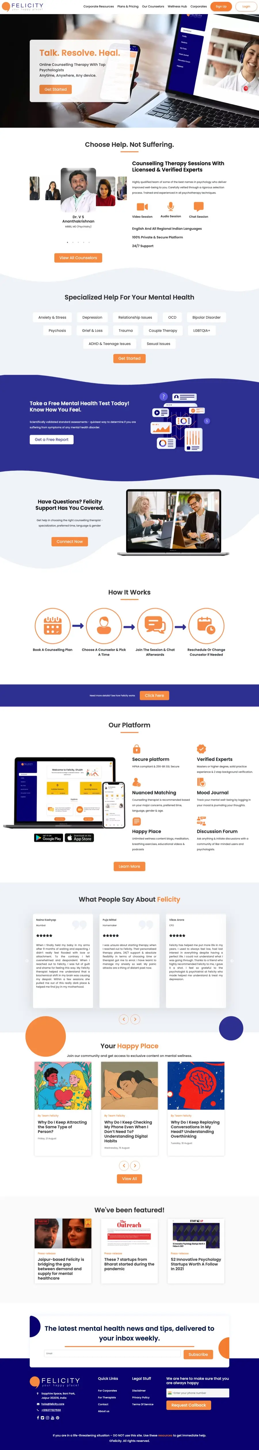 Full-length screenshot of the Felicity homepage