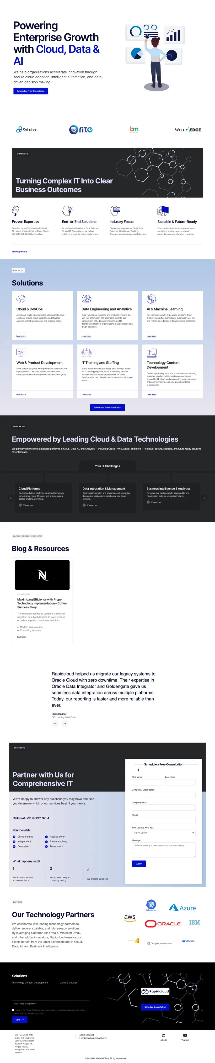 Full-length screenshot of the Rapidcloud homepage